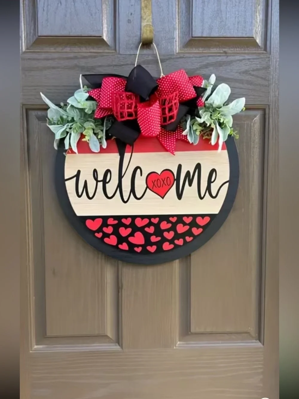Red & Black Heart Welcome Wreath Door Hanger